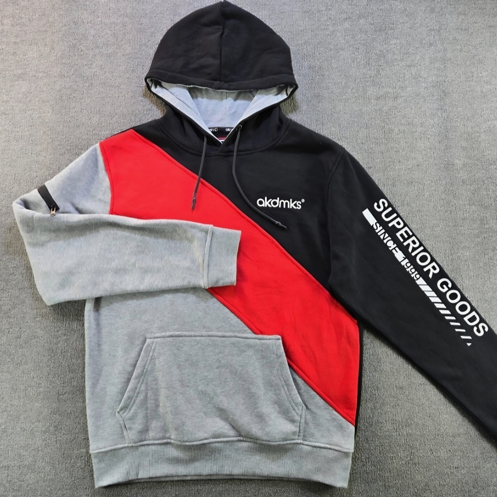 akdmks Men's Hoodie Pullover Sweater Color Black/Grey/Red